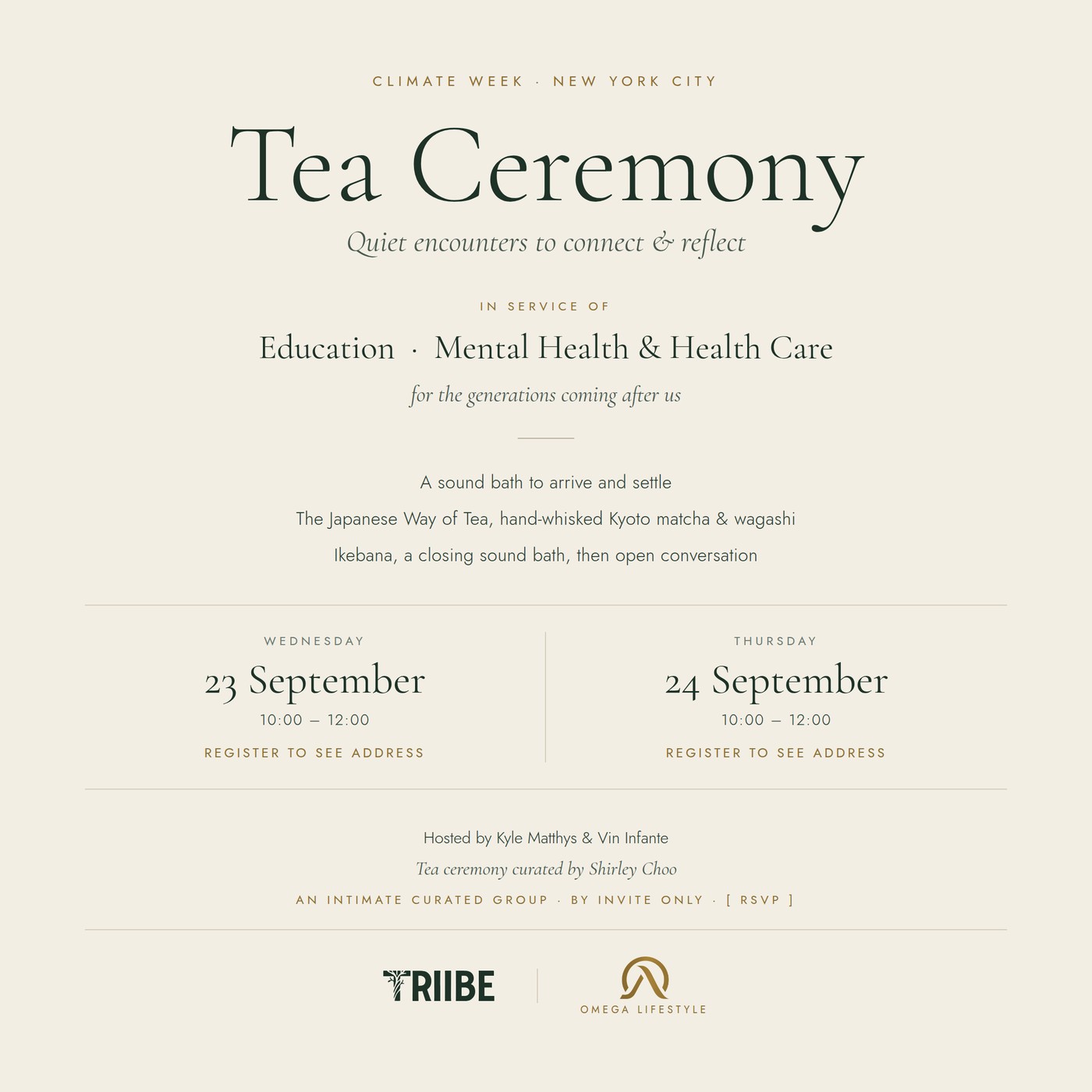 Event flyer: Tea Ceremony, Wednesday, September 23 & Thursday, September 24 at 